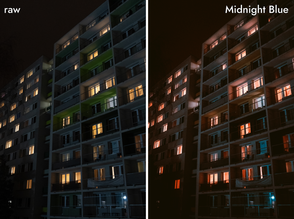 Student housing photos before and after editing in Lightroom with Midnight Blue preset from Cinematic Atmosphere Preset Collection